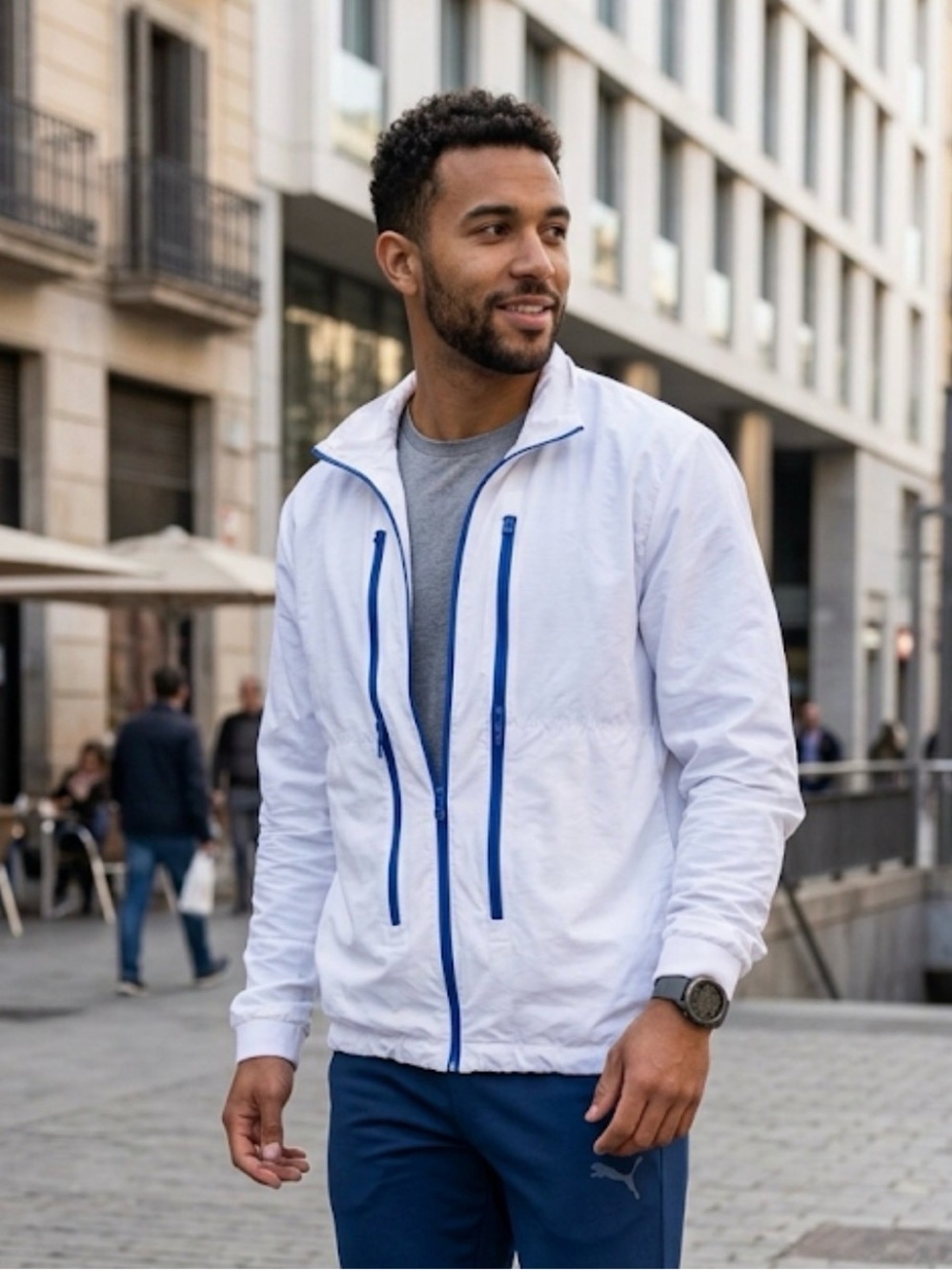 PUMA Men’s White & Blue Lightweight Track Jacket Windbreaker XL